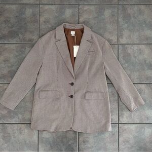 Plaid Women’s Blazer Large Navy Brown Cream  A New Day Mid Length